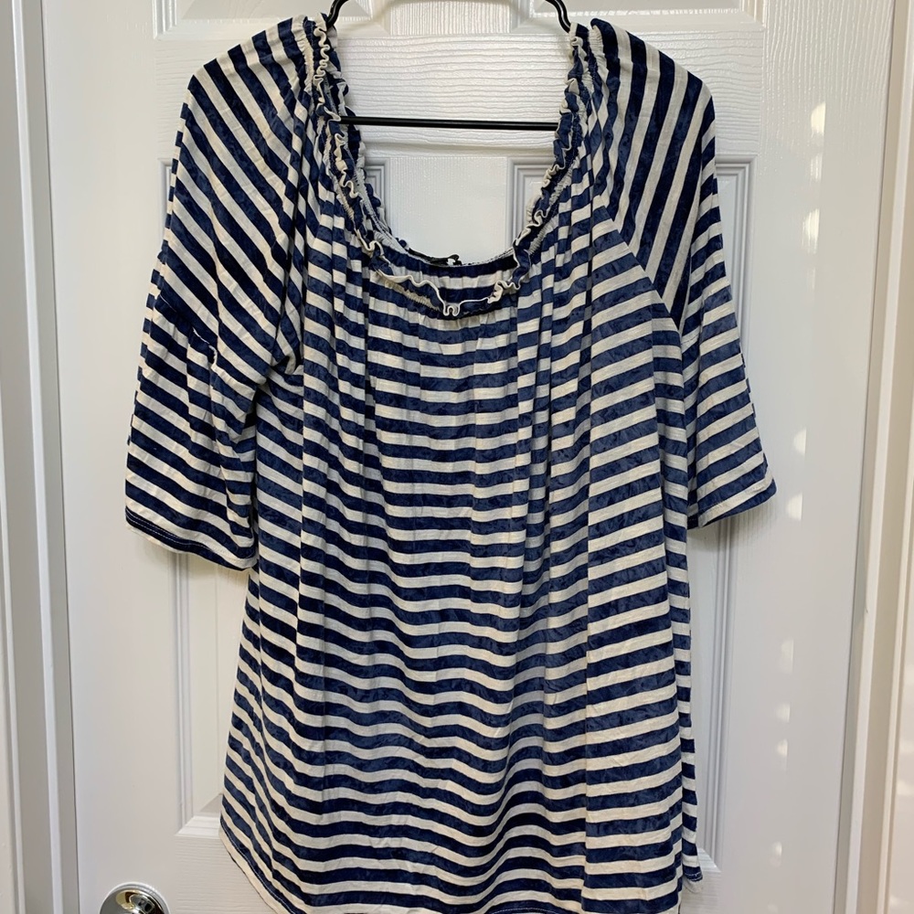 Striped Top with Ruffle Neck and Bell Sleeves